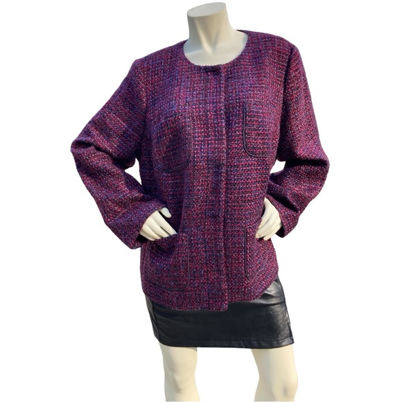 TALBOTS Muticolor Magenta, Burgundy, Purple, Wool Blend Tweed Plus Blazer, 20W - Picture 10 of 16